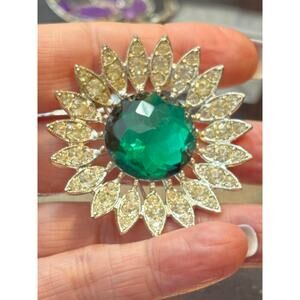 Vintage Sarah Coventry Green Rhinestone Floral Brooch